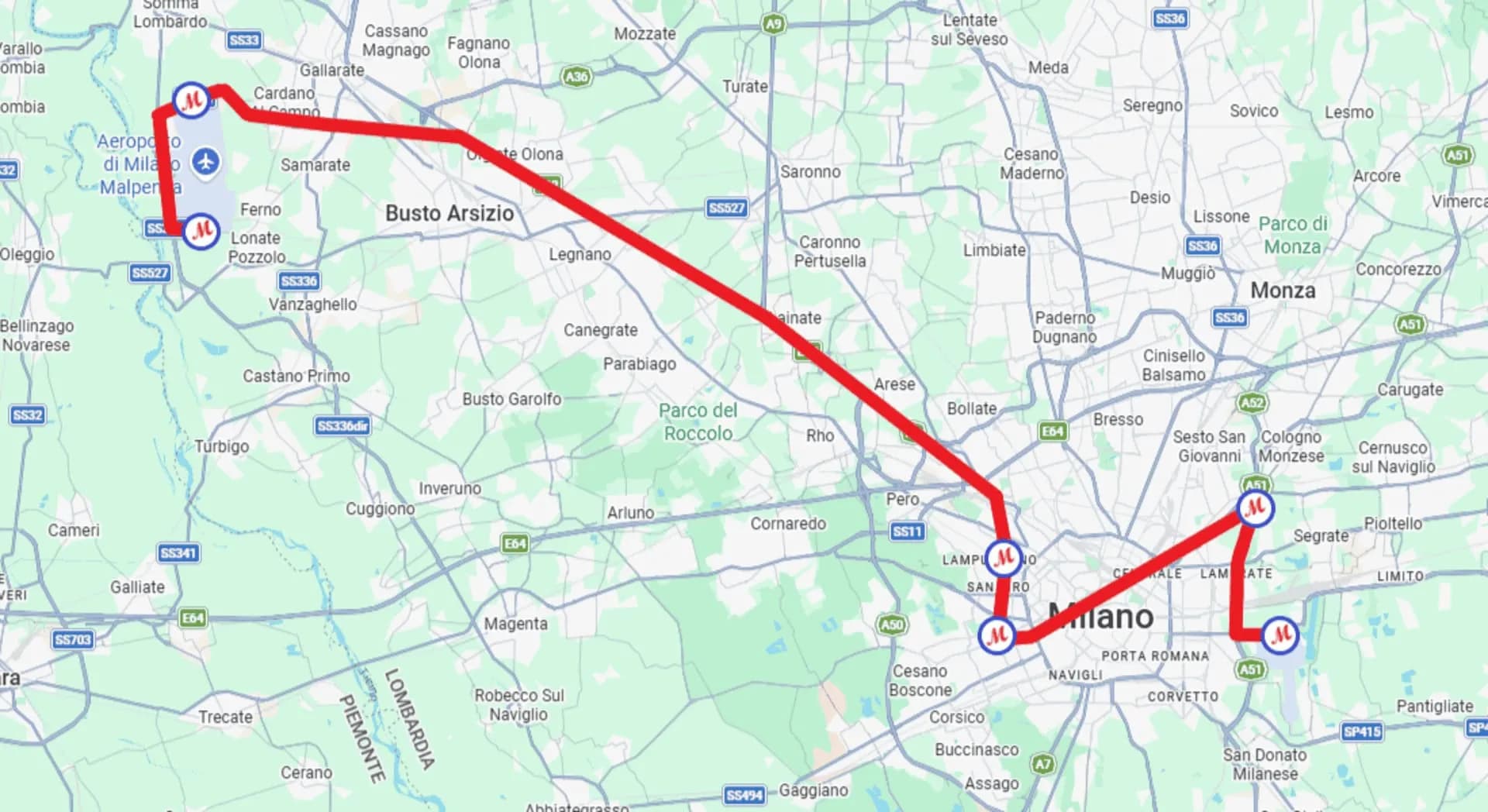 Mappa tratta Malpensa - Lampugnano - Linate